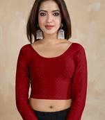 Cotton Lycra Stretchable Comfy Round Neck Elbow Sleeves Saree Blouse Readymade