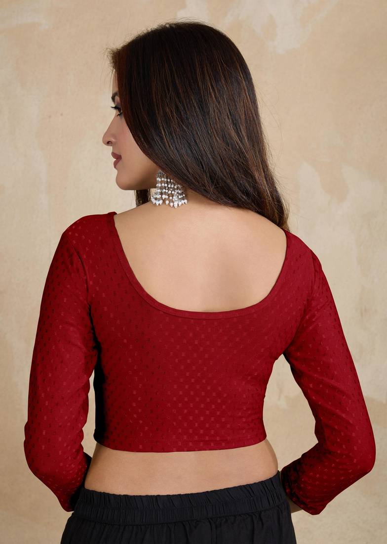 Cotton Lycra Stretchable Comfy Round Neck Elbow Sleeves Saree Blouse Readymade