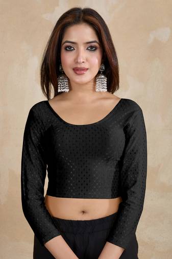 Cotton Lycra Stretchable Comfy Round Neck Elbow Sleeves Saree Blouse Readymade