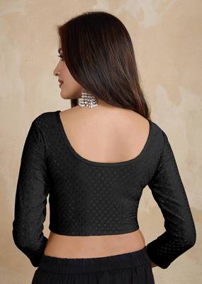Trendmalls Cotton Lycra Stretchable Comfy Round Neck Elbow Sleeves Saree Blouse Readymade 2