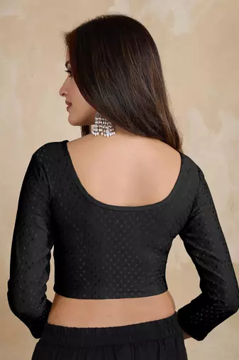 Trendmalls Cotton Lycra Stretchable Comfy Round Neck Elbow Sleeves Saree Blouse Readymade