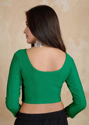 Trendmalls Cotton Lycra Stretchable Comfy Round Neck Elbow Sleeves Saree Blouse Readymade 2