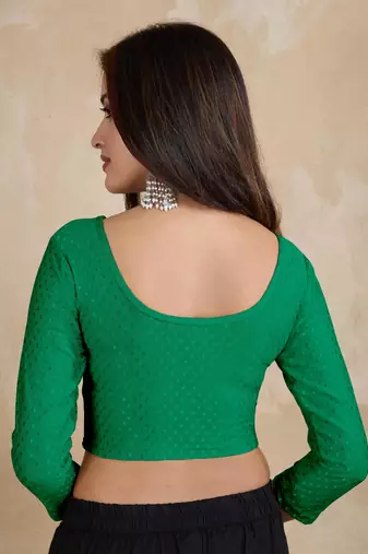 Trendmalls Cotton Lycra Stretchable Comfy Round Neck Elbow Sleeves Saree Blouse Readymade