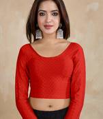 Cotton Lycra Stretchable Comfy Round Neck Elbow Sleeves Saree Blouse Readymade