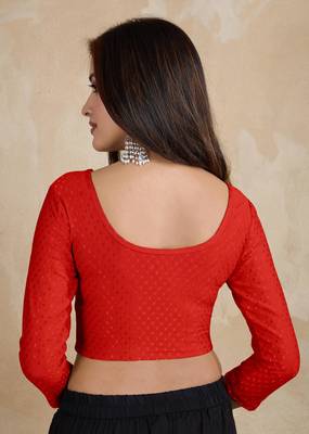 Trendmalls Cotton Lycra Stretchable Comfy Round Neck Elbow Sleeves Saree Blouse Readymade 2