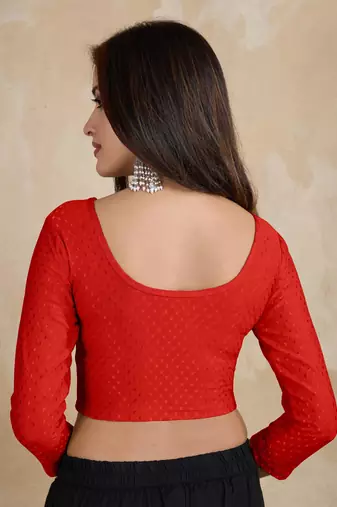 Trendmalls Cotton Lycra Stretchable Comfy Round Neck Elbow Sleeves Saree Blouse Readymade