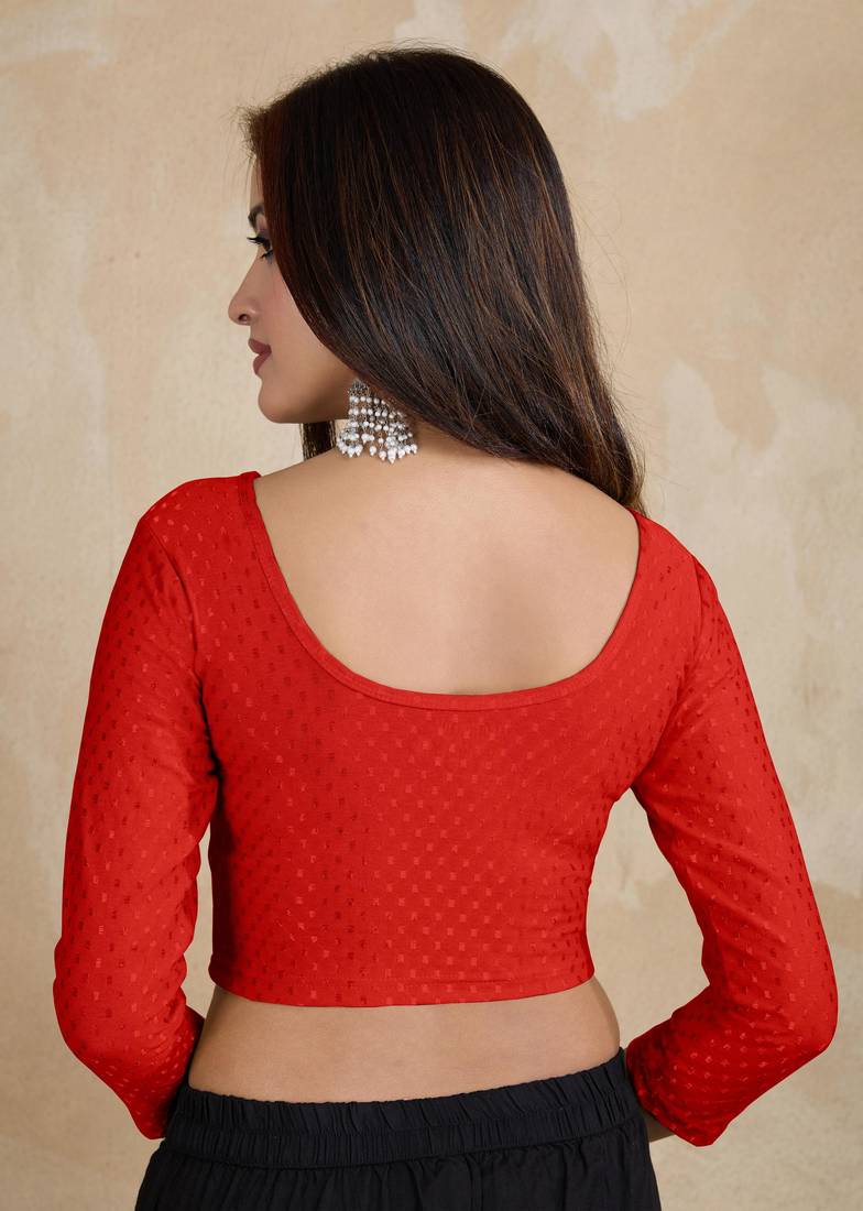Cotton Lycra Stretchable Comfy Round Neck Elbow Sleeves Saree Blouse Readymade