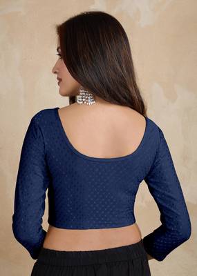 Trendmalls Cotton Lycra Stretchable Comfy Round Neck Elbow Sleeves Saree Blouse Readymade 2