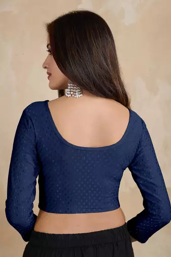 Trendmalls Cotton Lycra Stretchable Comfy Round Neck Elbow Sleeves Saree Blouse Readymade