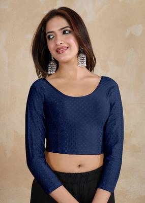 Trendmalls Cotton Lycra Stretchable Comfy Round Neck Elbow Sleeves Saree Blouse Readymade 5