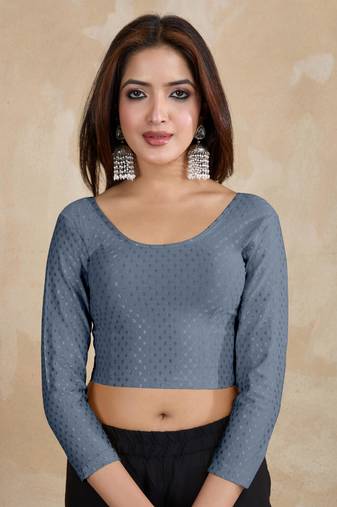 Cotton Lycra Stretchable Comfy Round Neck Elbow Sleeves Saree Blouse Readymade