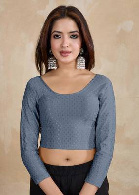 Trendmalls Cotton Lycra Stretchable Comfy Round Neck Elbow Sleeves Saree Blouse Readymade 1