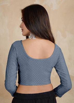 Trendmalls Cotton Lycra Stretchable Comfy Round Neck Elbow Sleeves Saree Blouse Readymade 2