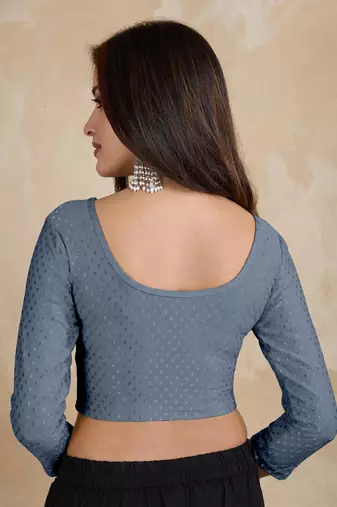 Trendmalls Cotton Lycra Stretchable Comfy Round Neck Elbow Sleeves Saree Blouse Readymade