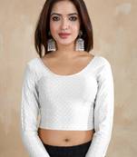 Cotton Lycra Stretchable Comfy Round Neck Elbow Sleeves Saree Blouse Readymade