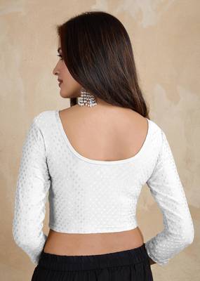 Trendmalls Cotton Lycra Stretchable Comfy Round Neck Elbow Sleeves Saree Blouse Readymade 2