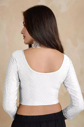 Trendmalls Cotton Lycra Stretchable Comfy Round Neck Elbow Sleeves Saree Blouse Readymade