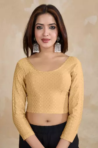 Cotton Lycra Stretchable Comfy Round Neck Elbow Sleeves Saree Blouse Readymade