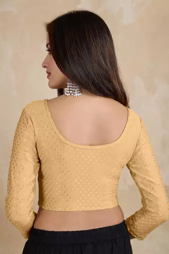 Trendmalls Cotton Lycra Stretchable Comfy Round Neck Elbow Sleeves Saree Blouse Readymade