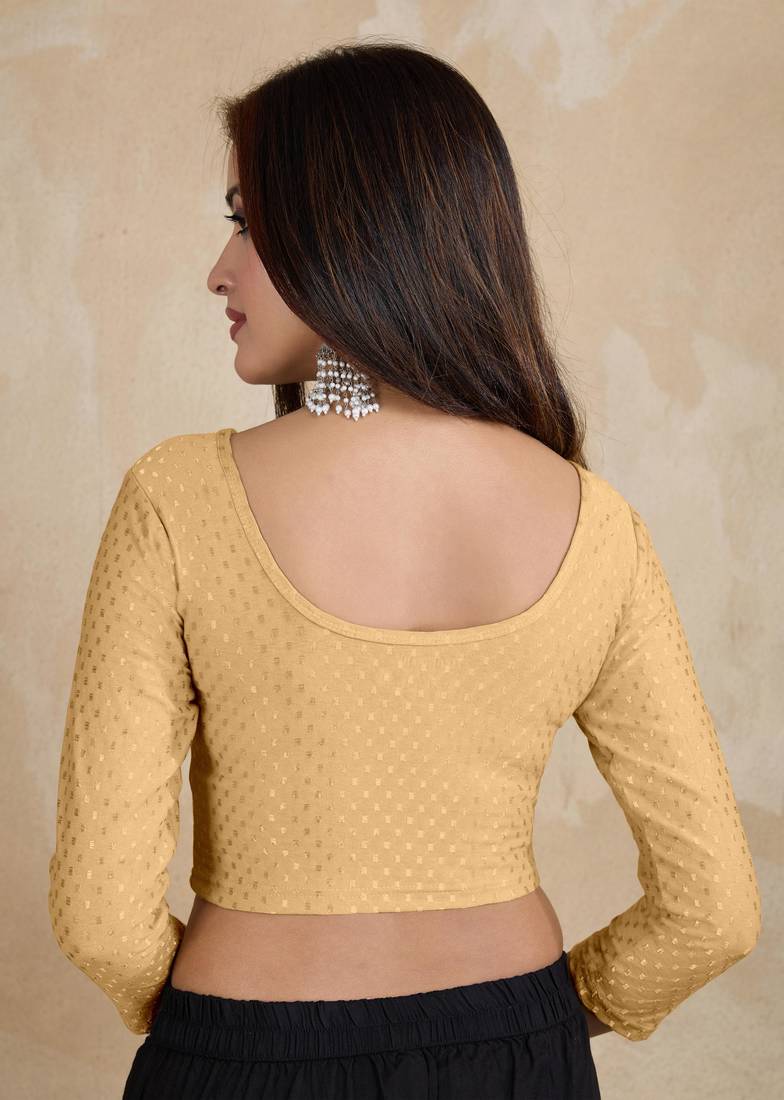 Cotton Lycra Stretchable Comfy Round Neck Elbow Sleeves Saree Blouse Readymade