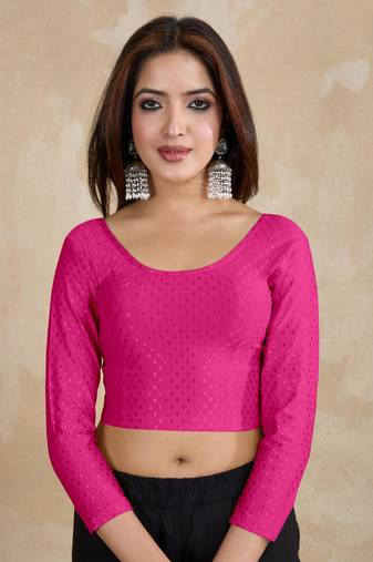 Cotton Lycra Stretchable Comfy Round Neck Elbow Sleeves Saree Blouse Readymade