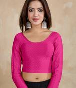 Cotton Lycra Stretchable Comfy Round Neck Elbow Sleeves Saree Blouse Readymade