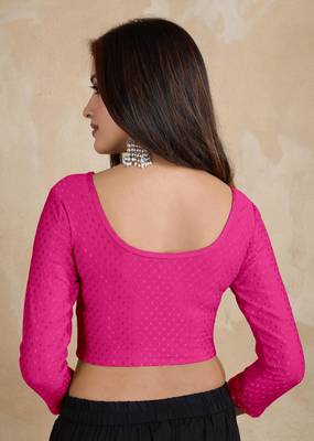 Trendmalls Cotton Lycra Stretchable Comfy Round Neck Elbow Sleeves Saree Blouse Readymade 2