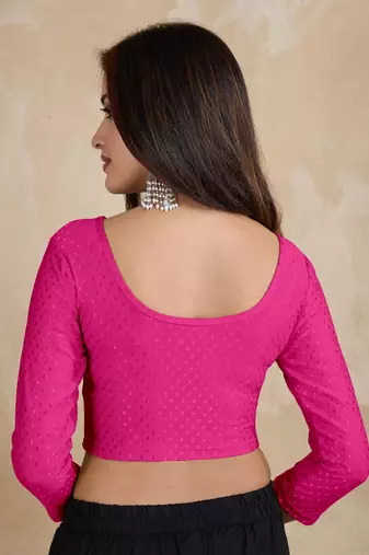Trendmalls Cotton Lycra Stretchable Comfy Round Neck Elbow Sleeves Saree Blouse Readymade