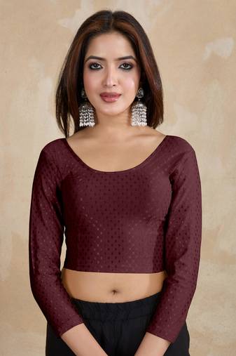 Cotton Lycra Stretchable Comfy Round Neck Elbow Sleeves Saree Blouse Readymade