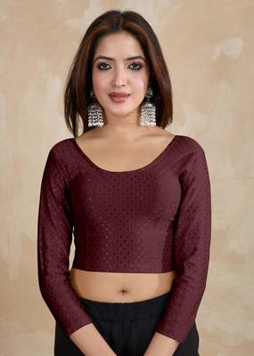 Trendmalls Cotton Lycra Stretchable Comfy Round Neck Elbow Sleeves Saree Blouse Readymade 1