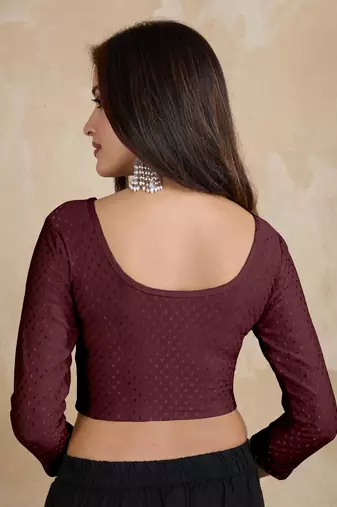 Trendmalls Cotton Lycra Stretchable Comfy Round Neck Elbow Sleeves Saree Blouse Readymade