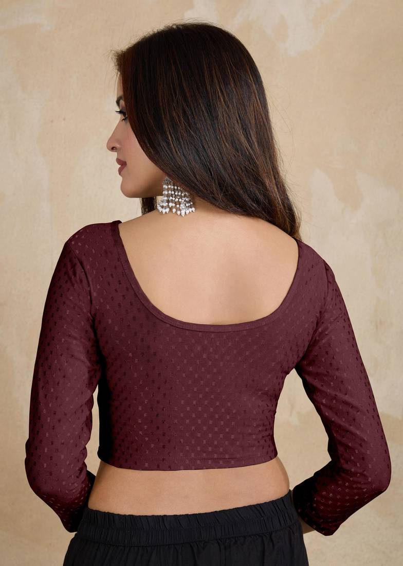 Cotton Lycra Stretchable Comfy Round Neck Elbow Sleeves Saree Blouse Readymade