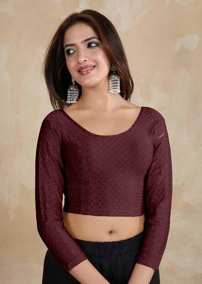 Trendmalls Cotton Lycra Stretchable Comfy Round Neck Elbow Sleeves Saree Blouse Readymade 5