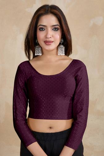 Cotton Lycra Stretchable Comfy Round Neck Elbow Sleeves Saree Blouse Readymade