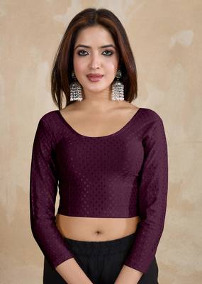 Trendmalls Cotton Lycra Stretchable Comfy Round Neck Elbow Sleeves Saree Blouse Readymade 1