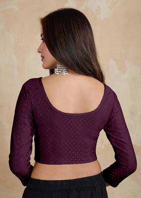Trendmalls Cotton Lycra Stretchable Comfy Round Neck Elbow Sleeves Saree Blouse Readymade 2