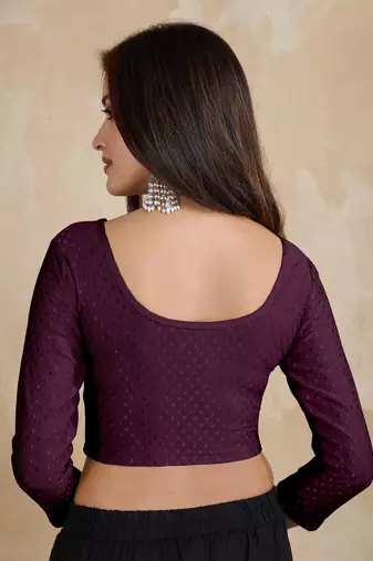 Trendmalls Cotton Lycra Stretchable Comfy Round Neck Elbow Sleeves Saree Blouse Readymade