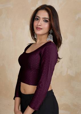 Trendmalls Cotton Lycra Stretchable Comfy Round Neck Elbow Sleeves Saree Blouse Readymade 3