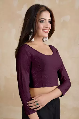 Trendmalls Cotton Lycra Stretchable Comfy Round Neck Elbow Sleeves Saree Blouse Readymade