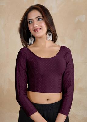 Trendmalls Cotton Lycra Stretchable Comfy Round Neck Elbow Sleeves Saree Blouse Readymade 5