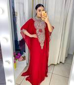 Red Moroccan Dubai Kaftans Farasha Abaya Dress Very Fancy Long Gown 