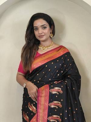 Black Kanchipuram Paithani Art Silk Saree 1