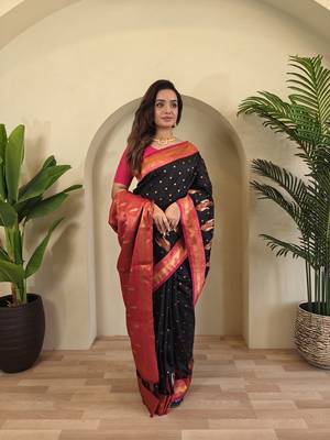 Black Kanchipuram Paithani Art Silk Saree 2