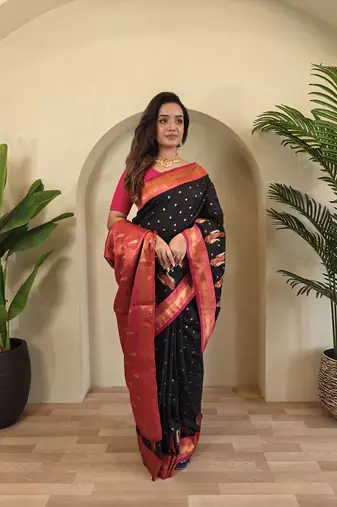 Black Kanchipuram Paithani Art Silk Saree