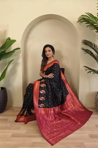 Black Kanchipuram Paithani Art Silk Saree