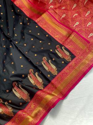 Black Kanchipuram Paithani Art Silk Saree 5
