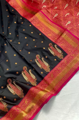 Black Kanchipuram Paithani Art Silk Saree