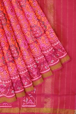 Pink and orange mulberry pure silk single ikkat  saree 3