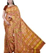 Orange and pink mulberry pure silk single ikkat  saree