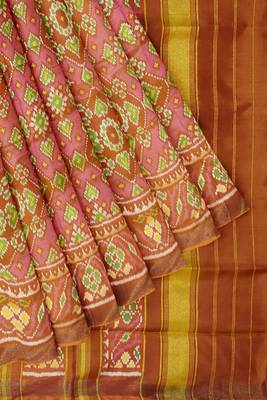 Orange and pink mulberry pure silk single ikkat  saree 3